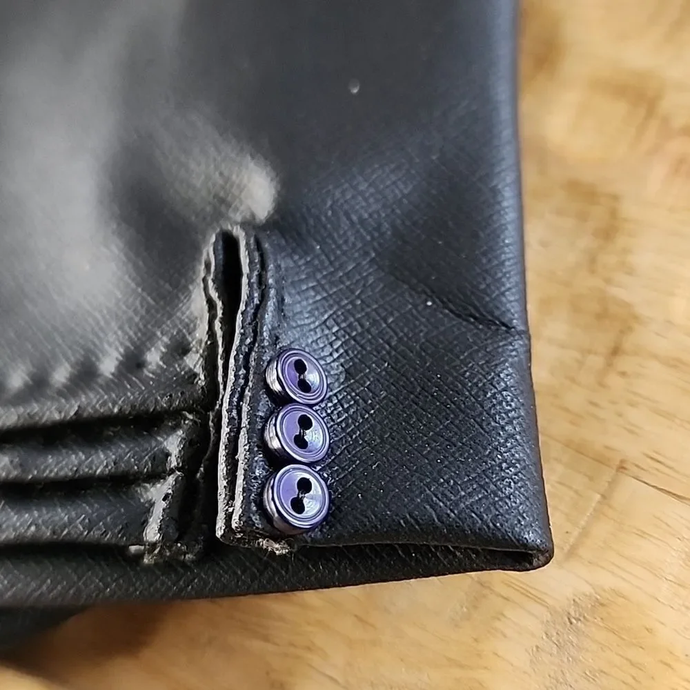 Vintage Luxury Handstitched Grandoe matte  Black Pleated Button Detail Gloves
